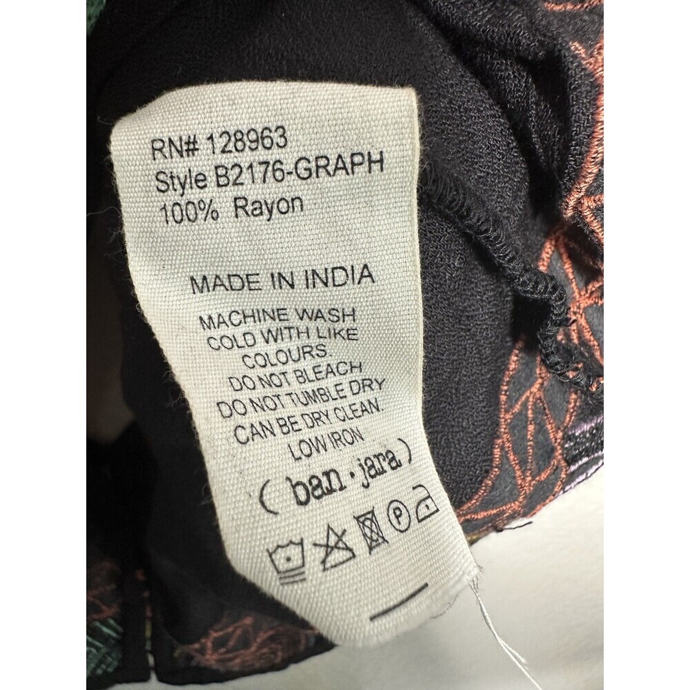 Ban Jara Top Womens Medium Black B2176-GRAPH Embroidered Boho India Tassel Rayon - Picture 3 of 6
